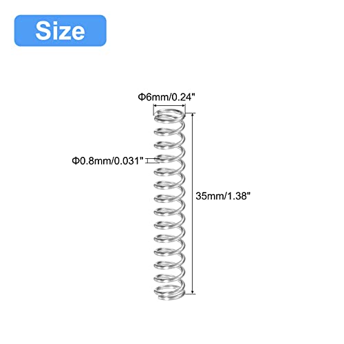 Image of uxcell Compression Spring, 5Pcs 304 Stainless Steel, 6mm OD, 0.8mm Wire Size, 35mm Free Length, Silver Tone