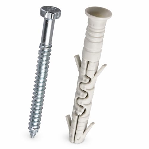 M8 8mm x 140mm Tacos de pared y tornillos hexagonales M6 Paquete de 50 Tornillos de Montaje de Pared Tapones de Pared con Acero Inoxidable Tornillos de Anclaje de Pared y Juego de Tapones