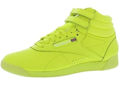 Reebok Women's Freestyle Hi High Top Sneaker, Solar Acid Yellow/Solar Acid Yellow-Footwear White, 6 M