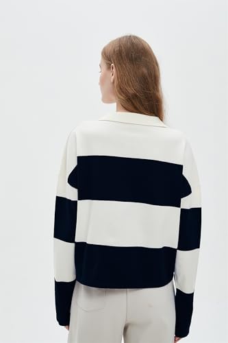 LifeShe Striped Sweater Women V Neck Long Sleeve Pullover Fall Sweaters Loose Oversized Knit Top2