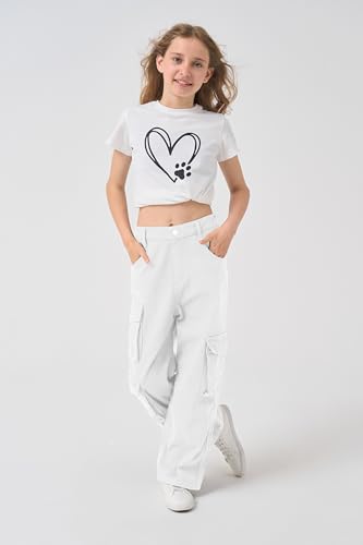 AOWKULAE Girls Jeans Elastic Waist Wide Leg Pants Kids Jeans 4-14 Years3