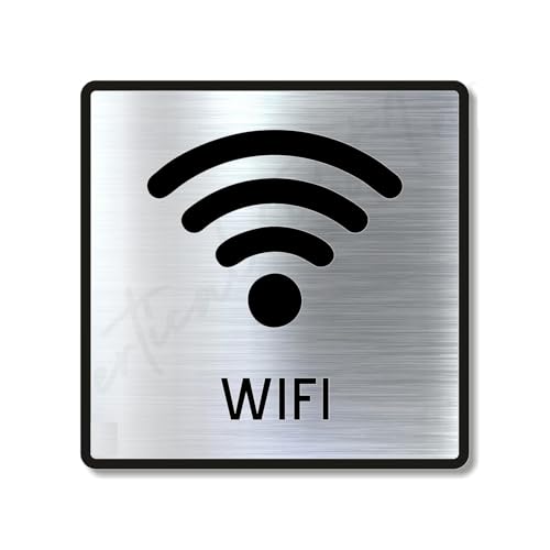 Image of Premium Brush Finish Square Silver Acrylic Free WiFi Sign Easy to Mount Double Side Tape 5.8 Inch Signage Self-Adhesive Business Stores Cafe Shop Hospital School Office Hotel