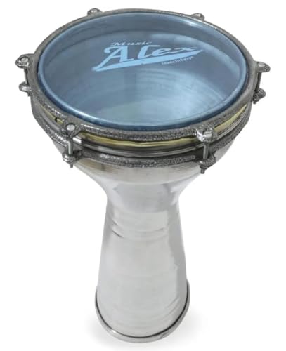 Music Alex Egyptian Darbuka Drum Professional Aluminium Doumbek with Blue Synthetic Head Silver