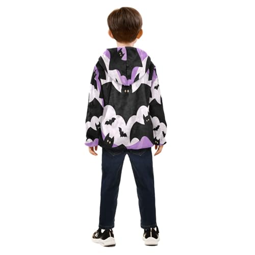 Bats Flying Against Purple Background Toddler Fleece Jacket Girl Boys Hooded Fleece Jacket Coat Warm4