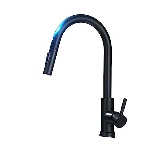 キッチン混合水栓、 キッチン蛇口 ステンレススチール 引き出し式 センサー タッチコントロール 温水 冷水 マルチカラー(Black a)