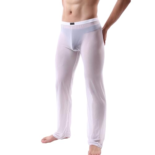 Mens Mesh See Through Pants Sexy Pajamas Bottoms Sheer Lounge Pants Summer Cool