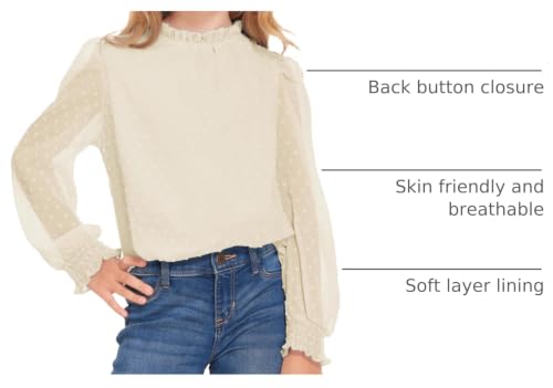 Image of Arshiner Girls Long Sleeve Shirts Chiffon Blouses Swiss Dot Frill Neck Top
