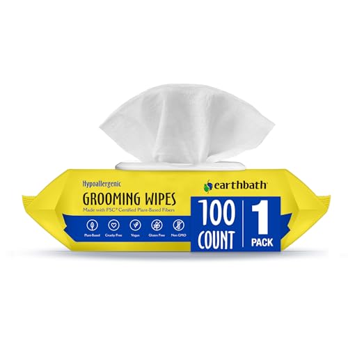 earthbath Dog Grooming Wipes - Dog Wipes for Paws and Butt, Pet Wipes for Dogs & Cats, Helps Itchy & Dry Skin -Fragrance Free, 100 Count (1 Pack)