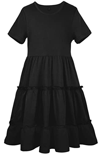 Girls' Summer Dresses Empire Waist Ruffle Sleeve Tiered Swing A-Line Casual Cotton Sundress 5-11Y2