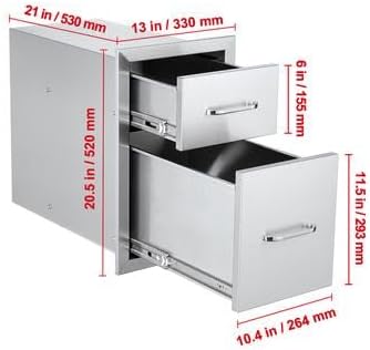 Happybuy Outdoor Kitchen Drawers 13" W x 20.4" H x 20.8" D, Flush Mount Double BBQ Access Drawers with Stainless Steel Handle, Perfect for BBQ Islands and Patio Grill Stations