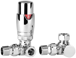 Greened House Kiev Designer Corner Thermostatic Radiator & Towel Rail Valve TRV with Lockshield 15mm Pipework Standard Panel Radiator