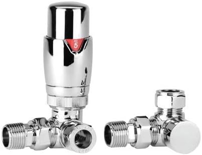 Kiev Designer Corner Thermostatic Radiator & Towel Rail Valve TRV with Lockshield 8mm Pipework Standard Panel Radiator