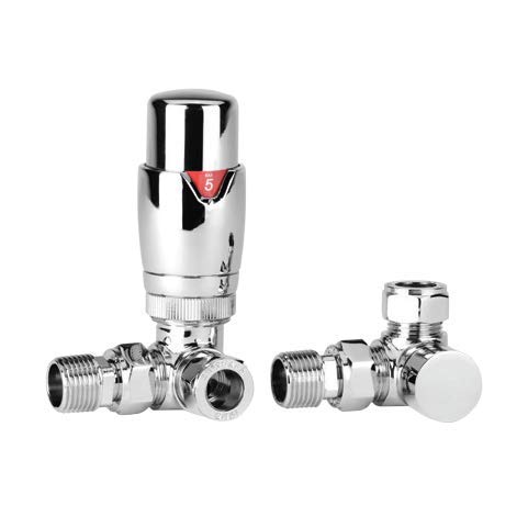 Greened House ZZ-3025/ZZ-4031 Kiev Designer Robinet thermostatique d'angle pour radiateur et Porte-Serviettes Vanne, Chrome, 15mm PIPEWORK (Standard) Cover