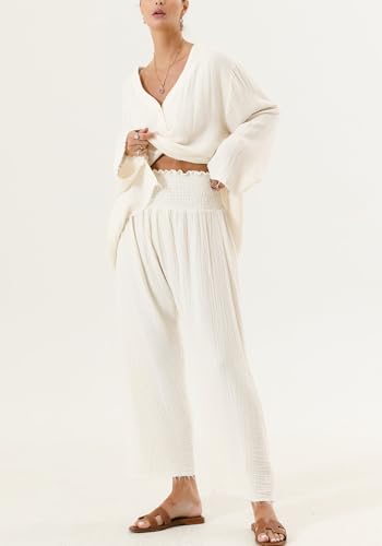 Image of NOTHING FITS BUT Muslin Gauze Nursing Set, 2 Piece Postpartum Pajamas, Ultra Soft Maternity Loungewear for Nursing, Soft Pjs