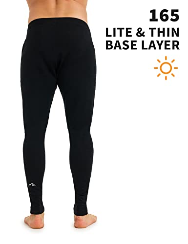 Merino.tech Merino Wool Base Layer Mens Bottom Pants 100% Merino Wool Lightweight Thermal Underwear Long Johns + Wool Socks (X-Large, 165 Black) #TOP2