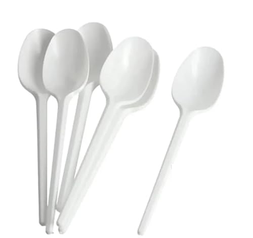 Pack of 100 White Economy Spoons Cutlery, Reusable Microwave- Safe Table Spoon, Ideal for Birthday, Parties, Wedding, Camping and Daily Use (Spoons-100)