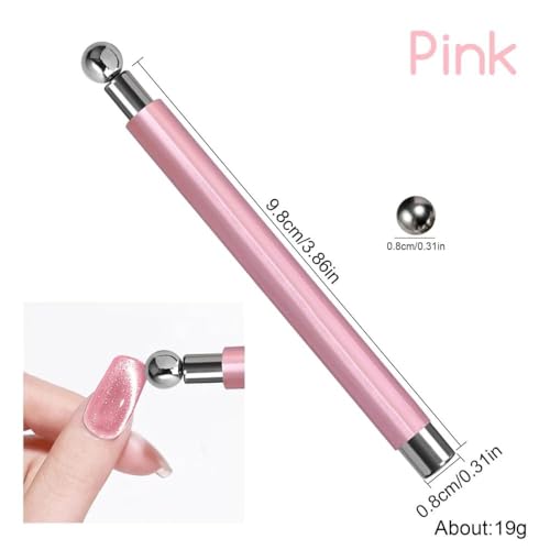Image of THR3E STROKES Essentials Cat Eye Magnetic for Nails Double-Head Nail Magnet Sturdy Cat Eye Magnet for Nails with Round Magnetic Bead Multifunctional Magnet for Cat Eye Gel Polish Home DIY (BALL MAGNET) (PINK)