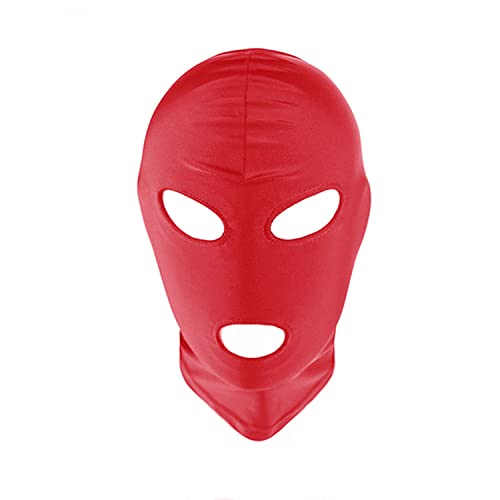 Dzrige Full Cover Zentai Hood Mask Elastic Breathable Open Eyes Open Mouth Mask Halloween Cosplay Costume Hood Unisex Headgear, Red