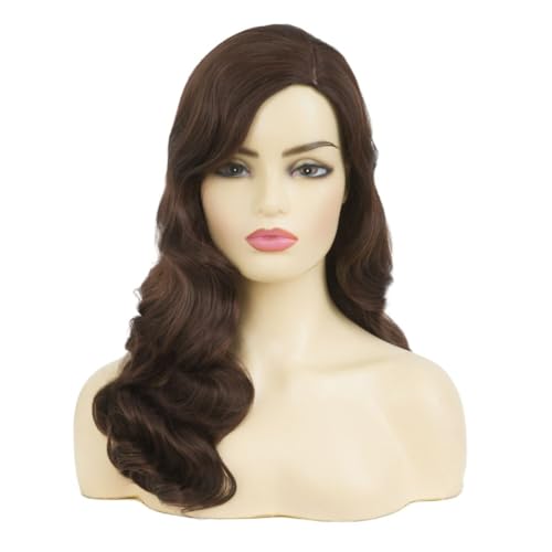 Image of Swiking Brown Long Curly Wigs for Women Wavy Finger Wave Nature Hair Costume Wigs for Cosplay Party