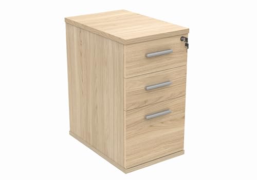 Image of Office Hippo Essentials Heavy Duty Storage Pedestal Unit, File Cabinet Featuring 3 Lockable Drawers, Suitable For Commercial Office, Home And Classroom, Canadian Oak, 60D x 40.4W x 73Hcm