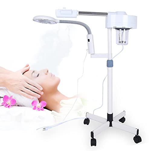 Alvinlite Facial Steamer 2-in-1 Pro on Wheels Ionic Ozone Facial Steamer with LED 5X Magnifying Floor Lamp Machine Hot Mist Function Stand for Personal Home Salon Spa Skin Cleaning