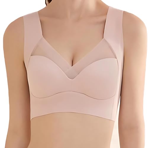 Image of GLAMORAS Women Nylon Spandex Seamless Mesh Lace Bras for Women Wirefree Comfortable Padded Lift Push Up Thin Soft Sexy Back Smoothing Bra Pullover Bras. Size: L-3XL