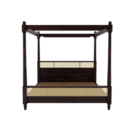 Image of Poster Bed Queen Size for Bedroom | Sheesham Wooden Four Poster Bed Without Storage (Walnut Finish)