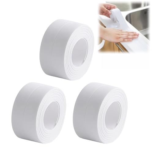 La Mejor Recopilación de Lavabos con borde del mes. 50 ITAWINA Cinta de Calafateo - 3 Rollos Blanco 38mmx3.2M |Sellado Adhesivo Impermeable Antihongos para Cocina, Baño, Ducha, Lavabo e Inodoro | Protección de Bordes con Fácil...