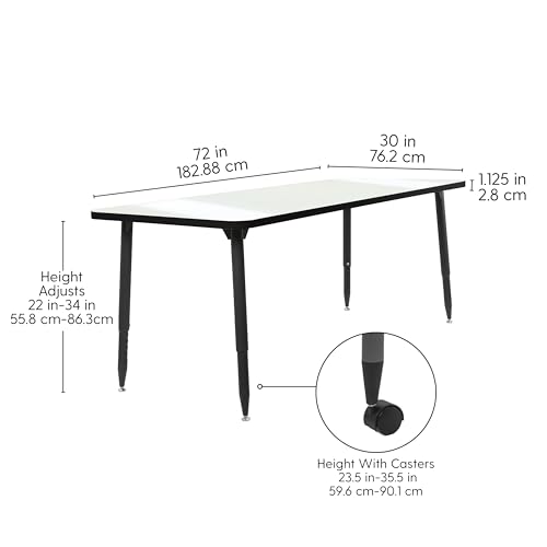 Image of Adapte Commercial Dry-Erase Classroom Activity Table - 30 inch x 72 inch Rectangle Whiteboard, ADA Compliant Tapered Legs, Glides & Casters Adjustable Height 22-34 inch Wheelchair Accessible, School Furniture