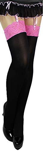 Markenlos Strapsstrümpfe mit farbigen Spitzen dicke 60 den wärmere Strümpfe Strapse Herbst Winter (XXXL, schwarz-pink)