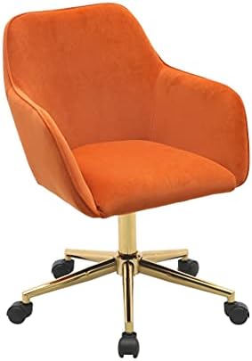 Goujxcy Home Office Chair, Velvet Desk Chair Modern Adjustable Swivel Chair, Upholstered Task Chair Accent Chair Executive Chair Vanity Desk Chair, Orange & Gold
