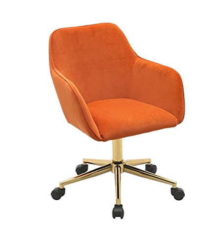 Goujxcy Home Office Chair, Velvet Desk Chair Modern Adjustable Swivel Chair, Upholstered Task Chair Accent Chair Executive Chair Vanity Desk Chair, Orange & Gold #TOP9