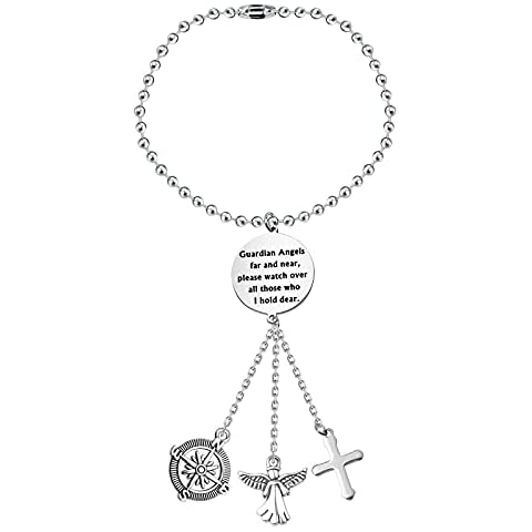 FUSTMW Guardian Angel Car Rearview Mirror Charm Guardian Angel Cross Car Hanging, Silver, Large Cover