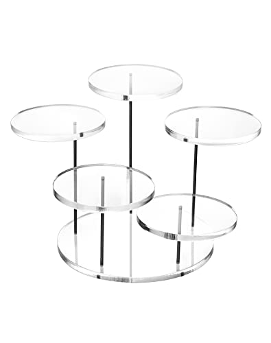QWORK Round Acrylic Products Display Riser Stands, 5 Tier Displaying Risers Display Stands for Rings Earrings and Mini Figurines, Clear 1 Pack