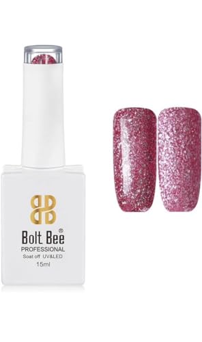 Image of BOLT BEE 15ML Gel Nail Polish 1Pc Clear Pink Glitter Nail Polish Soak Off UV LED Nail Gel Polish Nail Art Starter Manicure Salon DIY at Home, 0.5 OZ (1) (65)