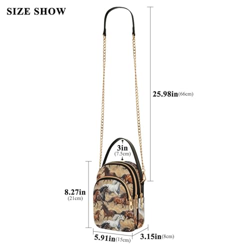 Shoulder Handbag Women Cute Print Phone Wallet Chain Strap Purse Quilted Crossbody Clutch Zipper Tote Ancient Horses Sandy Beige3