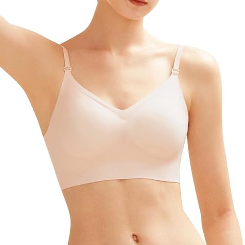 QKEPCY Sujetadores Mujer sin Aros Push up Tirantes Ajustables Forma V Comodidad Diaria Sujetador sin Costuras Ultraligero Efecto Reductor Soporte Óptimo Diseño Ergonómico(Beige/XL)