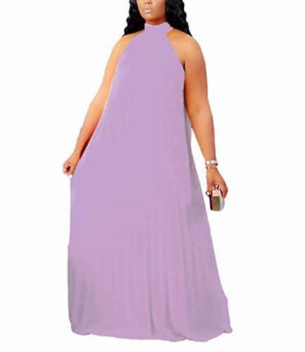 Image of Aro Lora Womens Casual Sleeveless Plus Size Chiffon Halter Neck Pleated Loose Long Maxi Dress