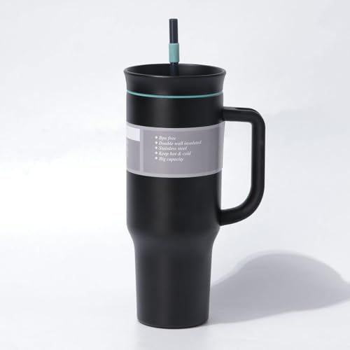 Image of HomeCloud 1200ml Insulated Coffee Tumbler with Lid - Double Wall Travel Mug for Hot & Cold Drinks, Leak-Proof, Durable, Portable, Stylish Stainless Steel Design (Black B)