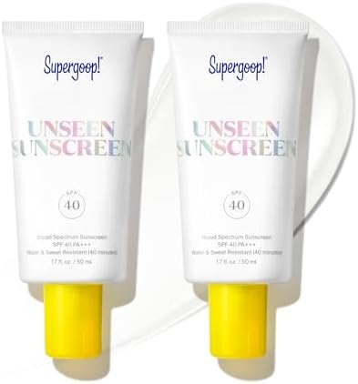 Supergoop! Unseen Clear Sunscreen - SPF 40 - Invisible + Broad Spectrum + Makeup-Gripping Primer - Weightless, Scentless, Oil Free - For All Skin Types & Tones - 1.7 fl oz, Pack of 2
