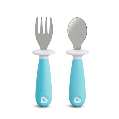 Image of Munchkin Raise Toddler Fork & Spoon Set for Mealtime, BPA Free, Blue | 12+ Months | Includes 1 Forks & 1 Spoons | Self-Feeding Essentials