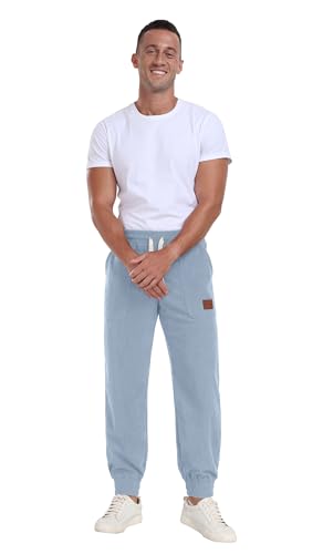 Askdeer Mens Corduroy Joggers Pants Casual Cargo Pants Drawstring Elastic Waist Baggy Tapered Sweatpants with 3 Pockets Light Blue4