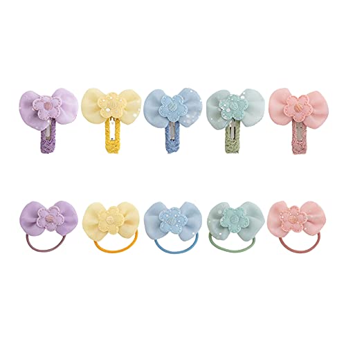 10Pcs Summer Crystal Fashion Tulle Hair Tie and Hair Clip Set For Girls and Women, Bowknot With Star/Flower Style, Hair