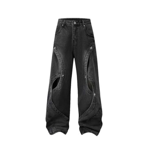 Men's Jeans Washing Patchwork Deconstruction Worn-Out Straight Bottom Wide Leg Denim Pants