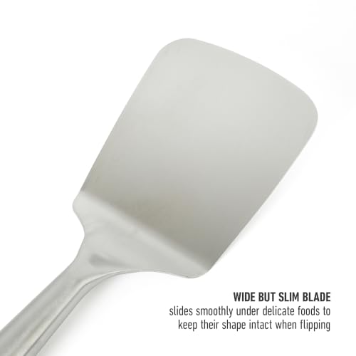 Image of Calphalon Edge Solid Turner, Cooking Spatula, Kitchen Spatula, Stainless Steel Turner with Silicone Heat Resistance Handle, Nonstick-Safe Spatula with Ergonomic Handle (Taupe)