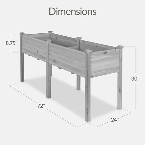 Image of Best Choice Products 72x24x30in Raised Garden Bed, Elevated Wood Planter Box Stand for Backyard, Patio, Balcony w /Divider Panel, 6 Legs, 300lb Capacity - Gray