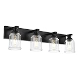 OULOK Black Vanity Lights 4-Light Modern Farmhouse Wall Lighting Fixtures with Seeded Glass Shades I