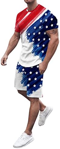 Men's Summer 2 Piece 4Th of July Outfits USA Flag Printed Graphic T-Shirt and Shorts Sets Tracksuits Casual Set Funny 4Th of July Shirts for Men(b-Blue,3X-Large)