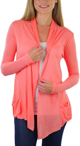 Image of ToBeInStyle Womens Open Front Long Sleeve Lightweight Asymmetrical Draped Cardigan with Side Pockets
