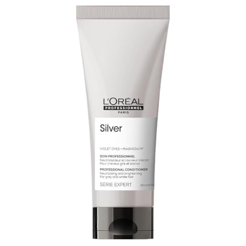 L'Oréal Professionnel, Anti-Geel Conditioner Met Violet-Pigmenten, Voor Wit en Grijs Haar, Neutralisereert Ongewenste Gele Ondertonen, Met Ceramiden en Babassu Olie, Silver, 200 ml